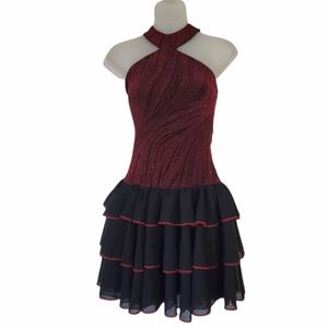 Dance Skate Sleevless Dress Black with Red Glitter Top & Stitching Medium